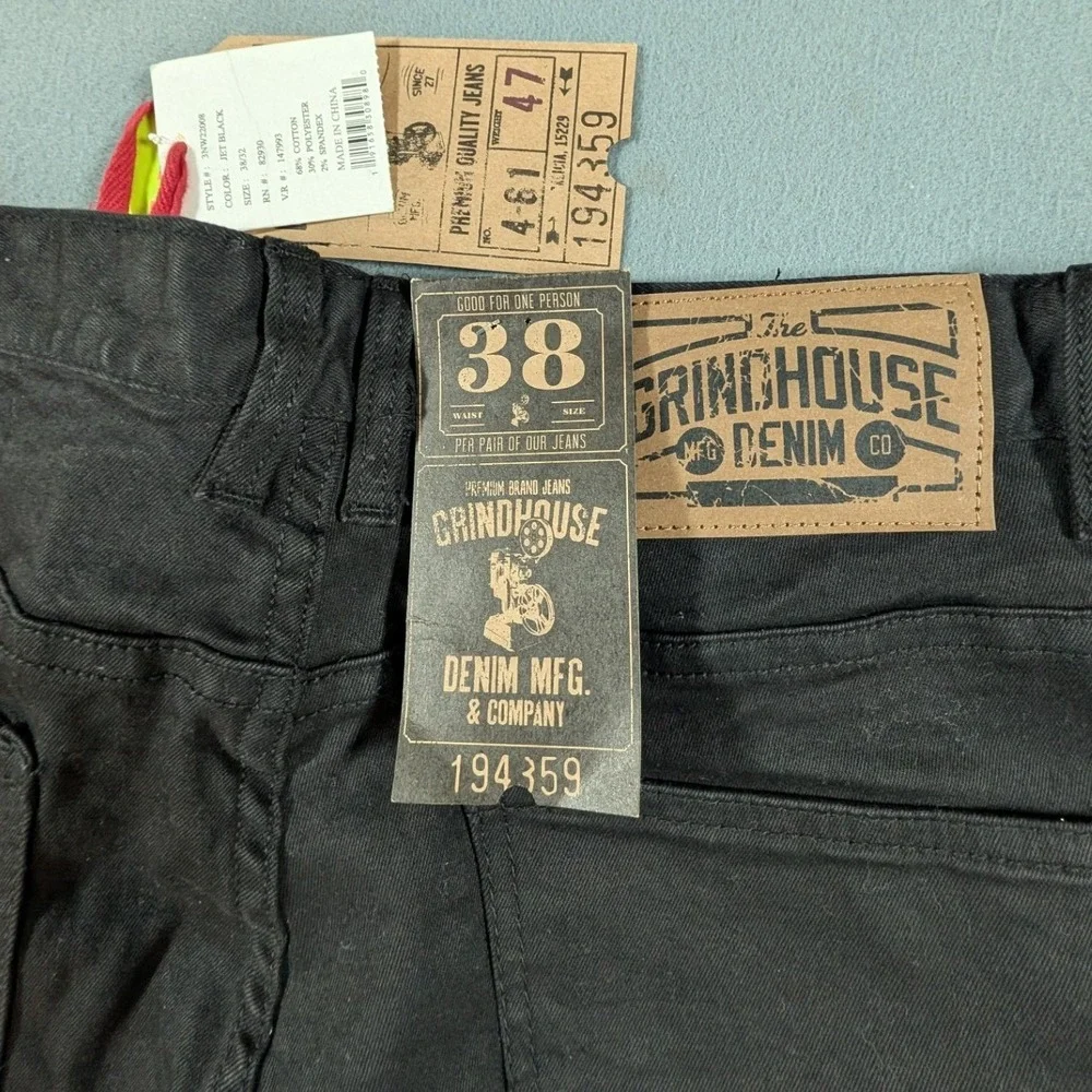 Grindhouse Denim Skinny Jeans Mens 38x32 Black Distressed Moto Ripped 3NW22008